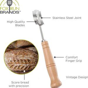 Fox Run Bread Lame Stainless Steel Scoring Knife With 15 Blades and Wood Handle